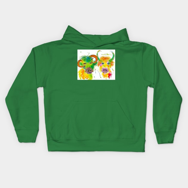 Quirky Colourful Bulls Kids Hoodie by Casimirasquirkyart